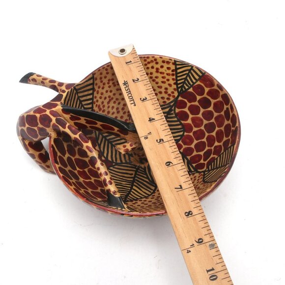 African Wood Giraffe Bowl Kenya Decor Spotted Lightweight Art Fruit Bowl Handle - Picture 11 of 11